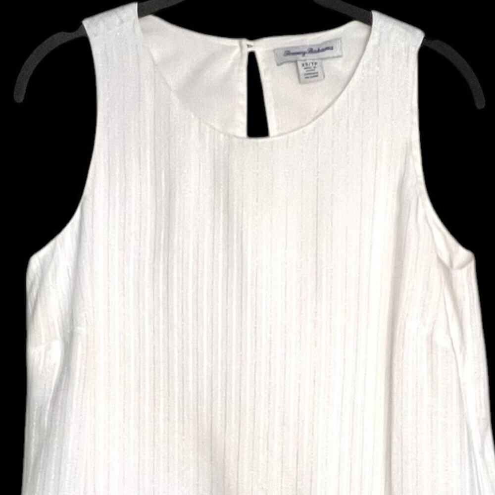 Tommy Bahama Women's Size XS Linen Blend Dress Sleeveless Ruffle Hem Metallic - Picture 8 of 13